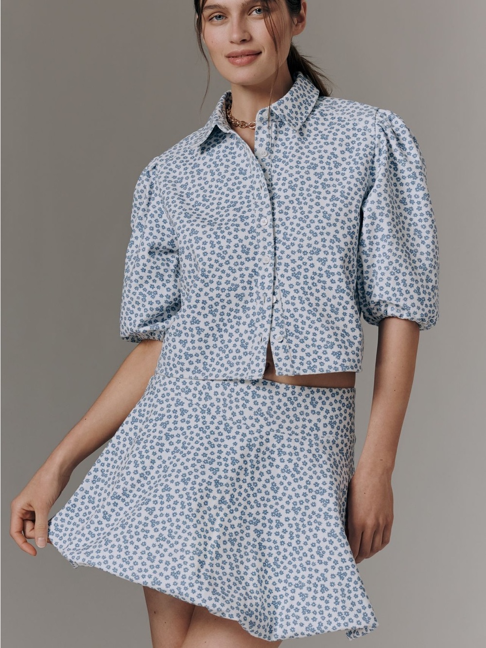 Maeve Blue Floral Bubble Mini Skirt